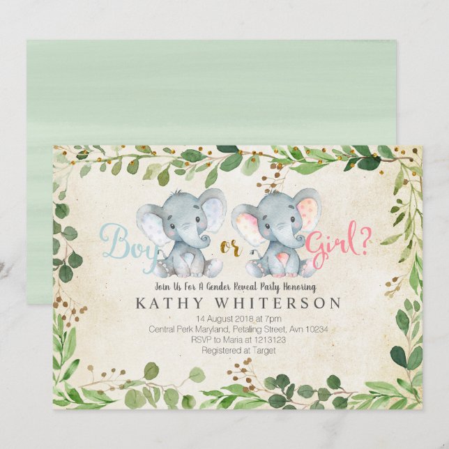 Género del elefante revela la invitación a la gran (Anverso / Reverso)