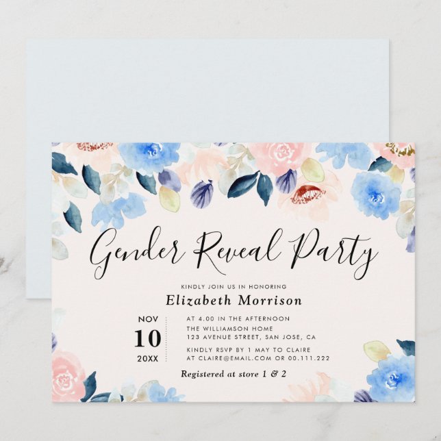 género floral revelar invitación de fiesta (Anverso / Reverso)