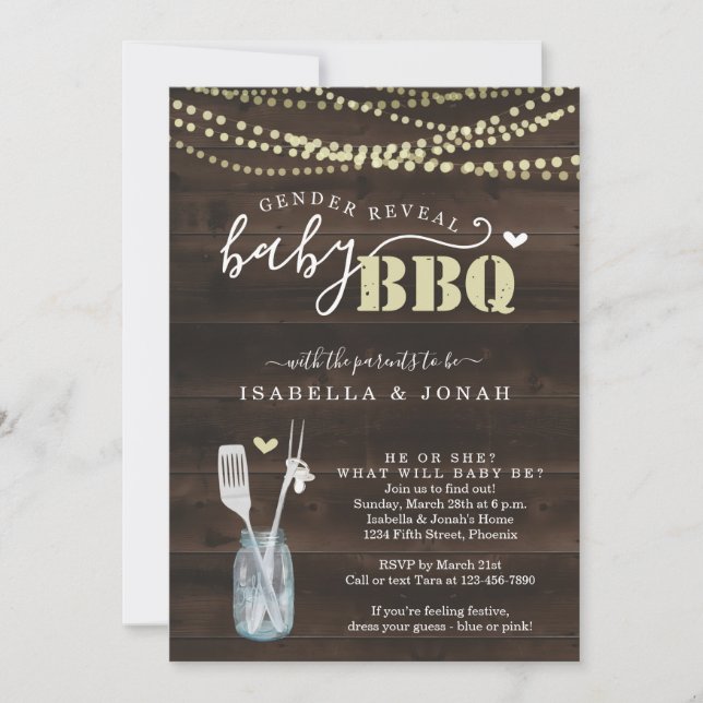Género Revelar Bebé Invitación BQ Bebé Q Barbeque (Anverso)