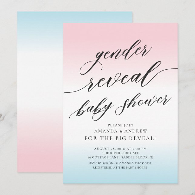 Género rosa y azul revelan invitación de Baby Show (Anverso / Reverso)