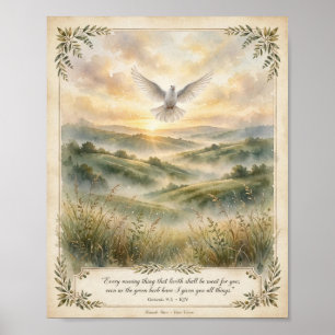 Génesis 9:3 KJV Póster - Paloma Blanca al Amanecer