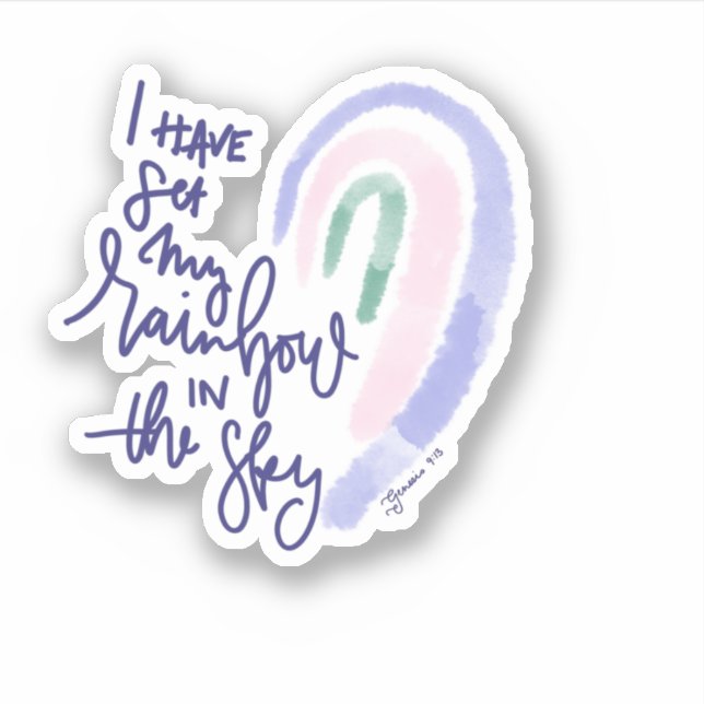 Génesis de Jesús pegatina arco iris (Anverso)