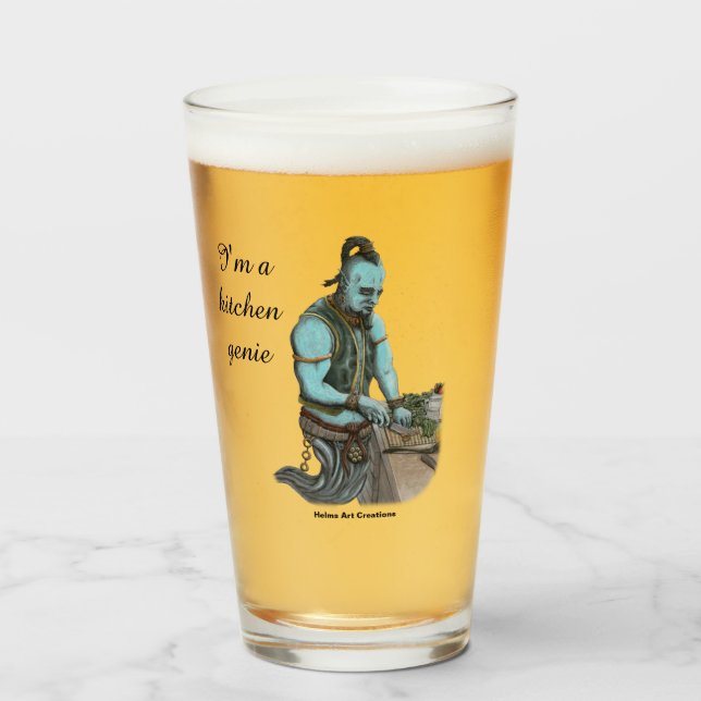 Genie Chef Cocinando Cena Fantasía Bebiendo Vidrio (Anverso (lleno))