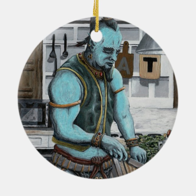 Genie Chef Cocinando Cena Fantasía Ornamento de Ar (Atrás)