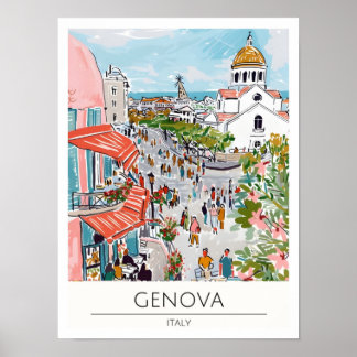 Génova Italia Ilustración de Arte Vintage de Viaje