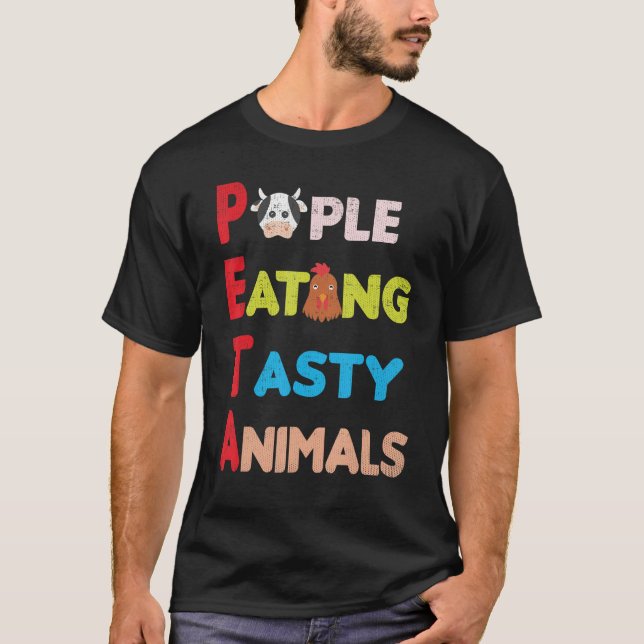 Gente divertida comiendo una camiseta de animales  (Anverso)