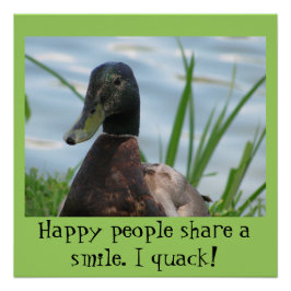 Gente feliz comparte una sonrisa. ¡Quack! Póster