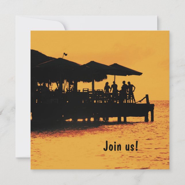 gente feliz por invitación al atardecer (Anverso)