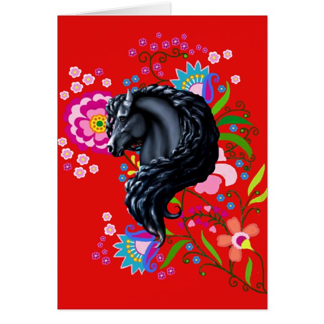 Gente frisia, caballo, semental negro (Frente)