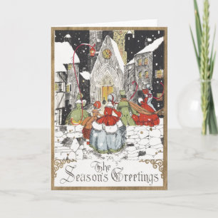 Gente Victoriana de Navidad Antigua yendo a la Igl