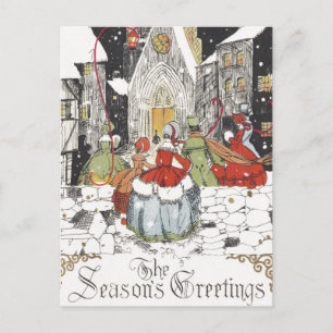 Gente Victoriana de Navidad Antigua yendo a la Igl