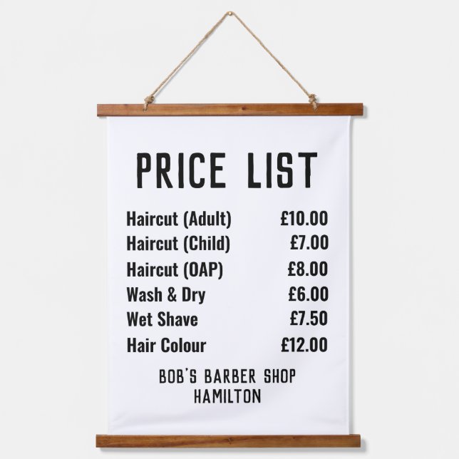 Gents Hairdresser Lista de Precios Tapiz Colgante (Anverso)