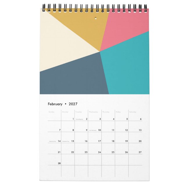 Geo diseño pastel calendario (Feb 2027)
