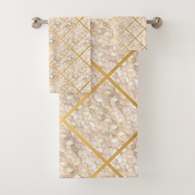GEO GRID BLOCK GOLD BRONZE BAÑO CONJUNTO DE TOALLA (In situ)