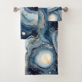 Geoda abstracta azul beige con remolinos dorados