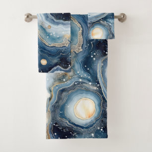 Geoda abstracta azul beige con remolinos dorados
