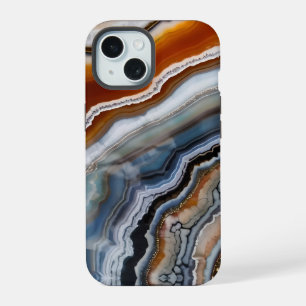 Geoda de ágata naranja terracota blanca negra azul