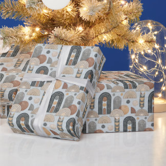 Geometría Boho Moderna en Papel de Regalo Azul Bru