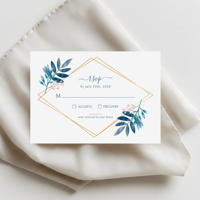 Geometric Dusty Blue Greenery Wedding RSVP Card (Subido por el creador)