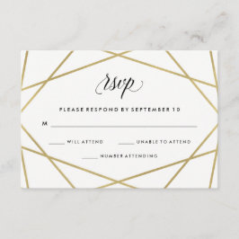 Geometric Faux Gold y Black Text Wedding RSVP