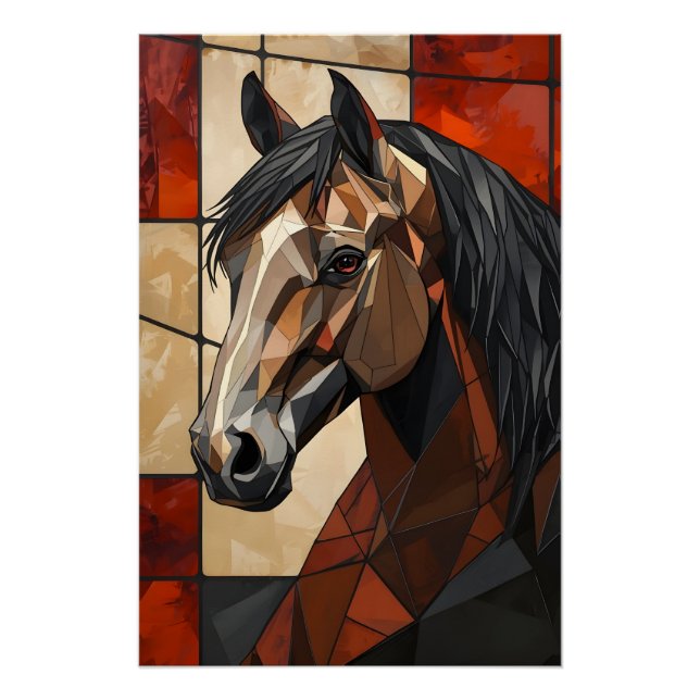 Geometric Horse Wall Art Gift Glossy Poster  (Anverso)