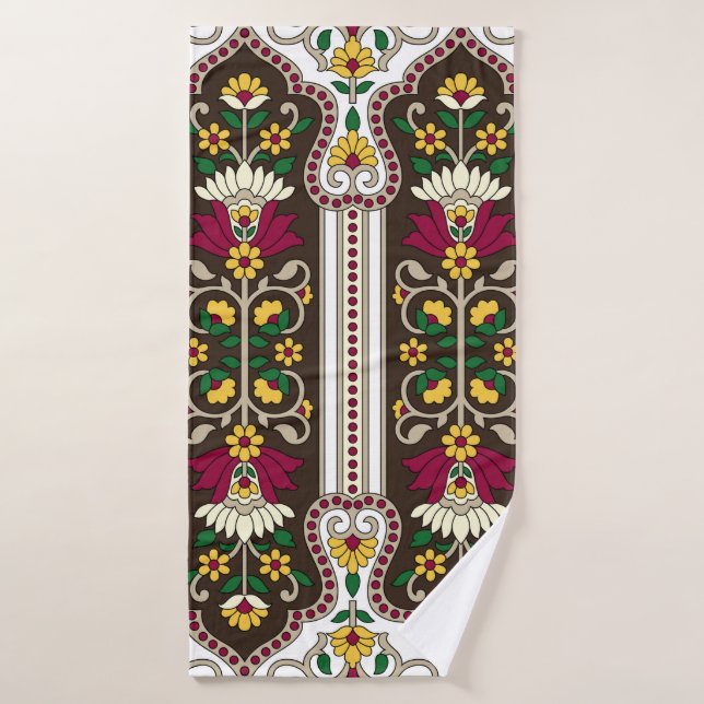 Geometric Moghul Paisley pattern on white backgrou (Toalla de baño)