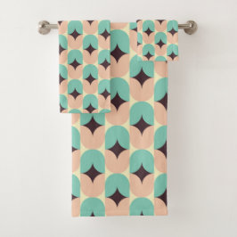 Geometric pattern of teal, beige, and black shapes