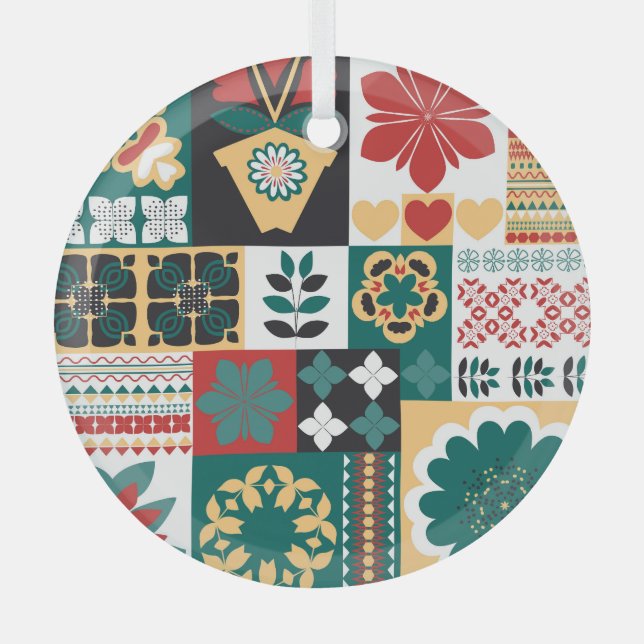 Geométrica Mexicana: Ornamento Verde Rojo. (Anverso)