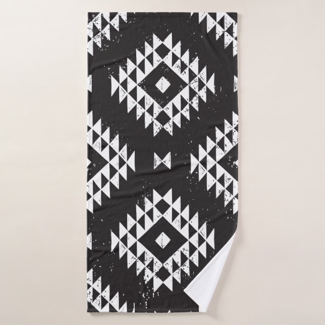 Geométrica Navajo: Tribal Blanco Negro. (Toalla de baño)