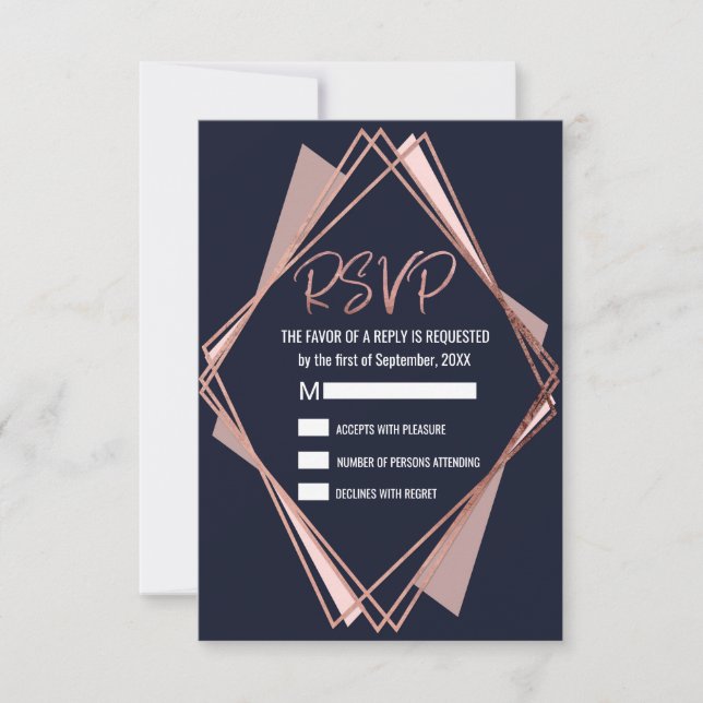 Geométrica RSVP de la Marina Azul de Oro Rosa (Anverso)