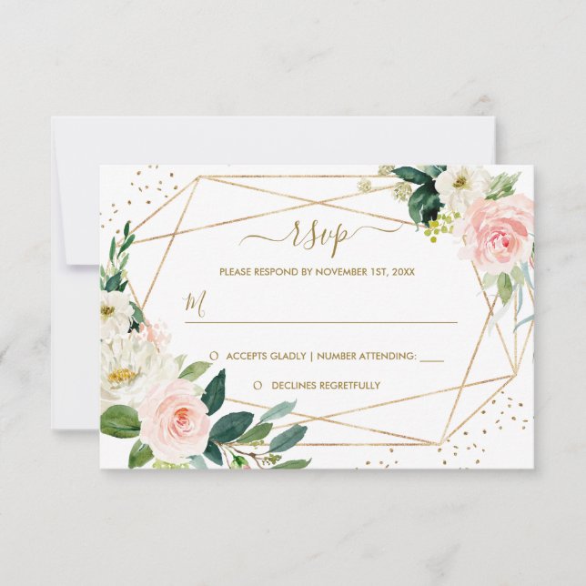 Geométrica Rubor Gold Floral Gold Wedding RSVP (Anverso)