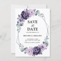 Geométrico Purple Silver Floral Bloom Save the Dat