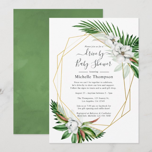 Geométrico Tropical Floral Verano Invitación de Du (Anverso / Reverso)