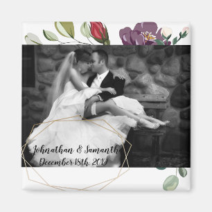 Geómetro de oro de rosas blancas de imán fotográfi