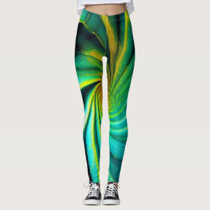 "GeoVibe: Leggings de fusión verde y amarilla"