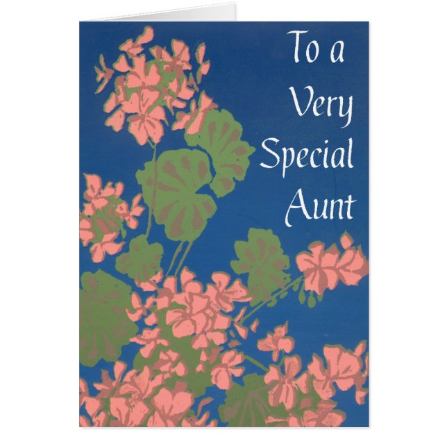 Geranios rosas salmón en azul profundo, tía especi (Frente)