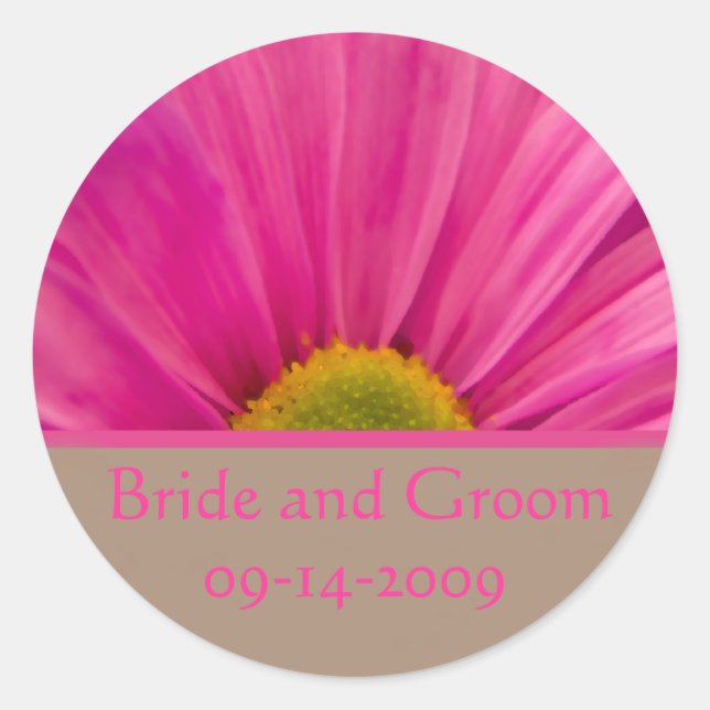 Gerber Daisy rosado en Sello para sobres Boda Tan (Anverso)
