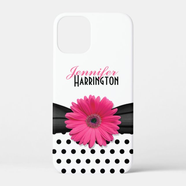 Gerber rosa Daisy Negro Polka Dot iPhone 6 funda (Reverso )
