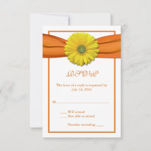 Gerbera amarilla con tarjeta de respuesta de cinta