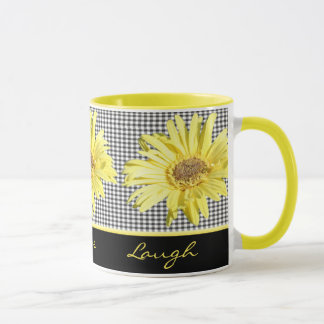 Gerbera amarillo y negro vivos, amor, taza de la