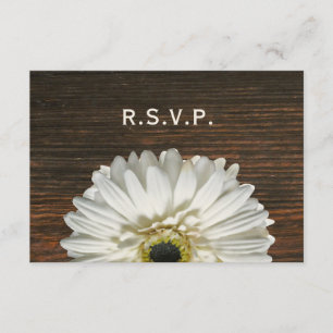 Gerbera blanco y Barnwood RSVP que se casa rústico