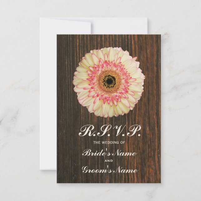 Gerbera Daisy & Barnwood Wedding RSVP (Anverso)