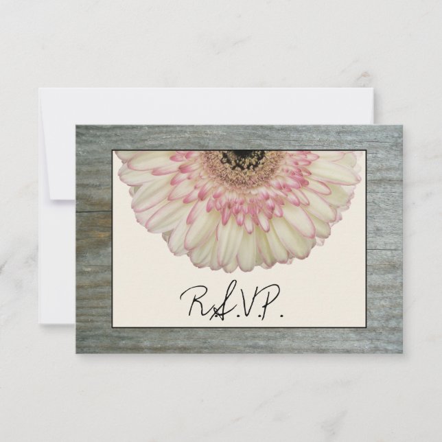 Gerbera Daisy & Barnwood Wedding RSVP (Anverso)