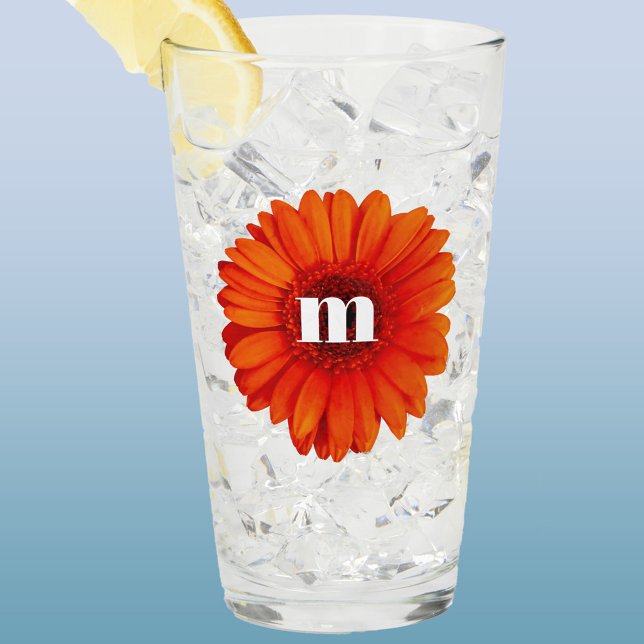Gerbera Daisy Monograma Inicial (Gerbera Daisy monogram initial glass tumbler)