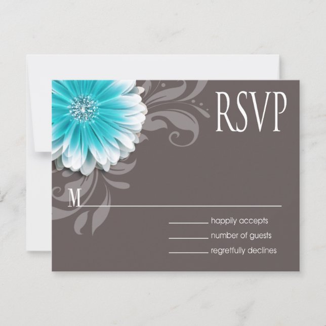 Gerbera Daisy Scroll 1 RSVP pizarra verde azulada (Anverso)