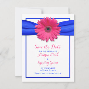 Gerbera rosa con cinta azul Guardar tarjeta de fec