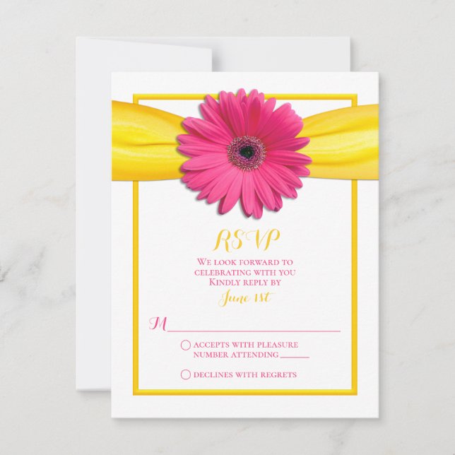 Gerbera rosa con tarjeta de respuesta de cinta ama (Anverso)