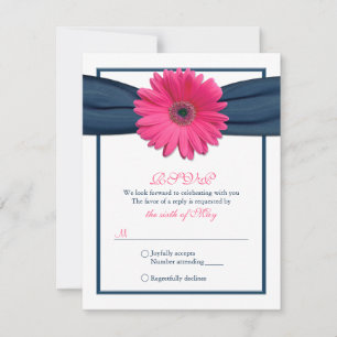 Gerbera rosa con tarjeta de respuesta de cinta de 