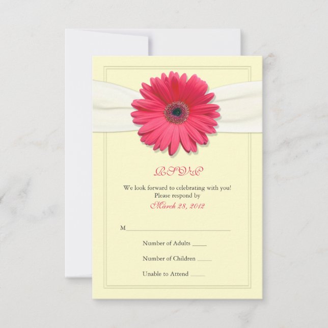 Gerbera rosa con tarjeta de respuesta de cinta de  (Anverso)