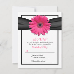 Gerbera rosa con tarjeta de respuesta de cinta neg